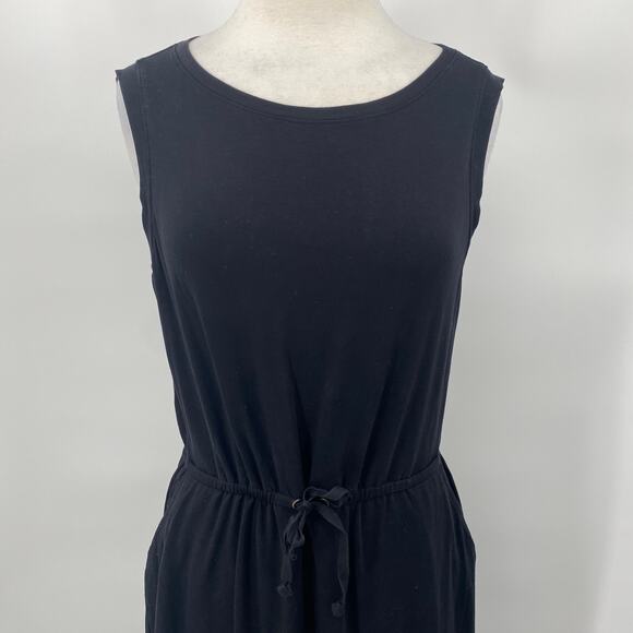 Eileen Fisher Midi Dress Jersey Knit Stretchy Sleeveless Cinched Waist Black M - Picture 4 of 9